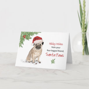 Carte Carlin Noël de chien dans Funny Santa Hat