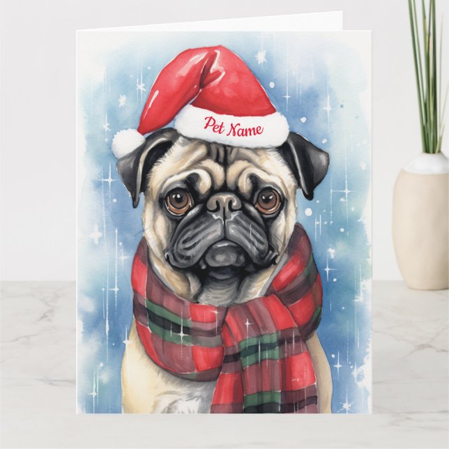 Carte Carlin Noël Personnalisé Père Noël Paws Festive (Devant)
