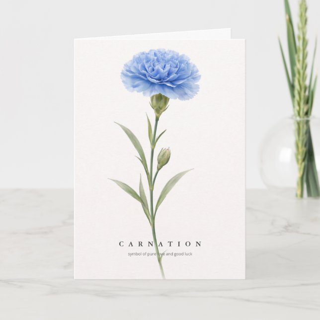 Carte Carnation Botanical Art Symbol of Love & Good Luck (Devant)