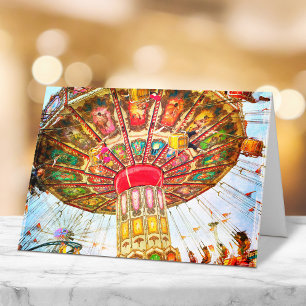 Carte Carnaval balançoire photo vintage rétro bleu ciel