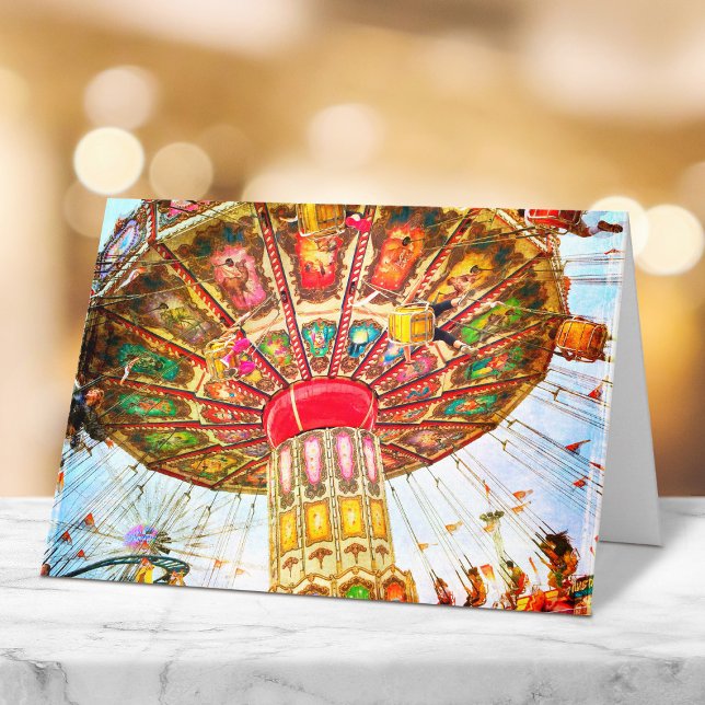 Carte Carnaval balançoire photo vintage rétro bleu ciel (Créateur téléchargé)