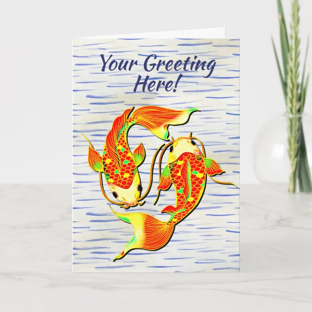 Carte Carpe Koi Poisson Orange Vert pour Anniversaire  (Devant)