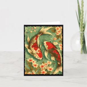 Carte Carpes Koi Japonaises Fleurs de Cerisier Sakura Ar