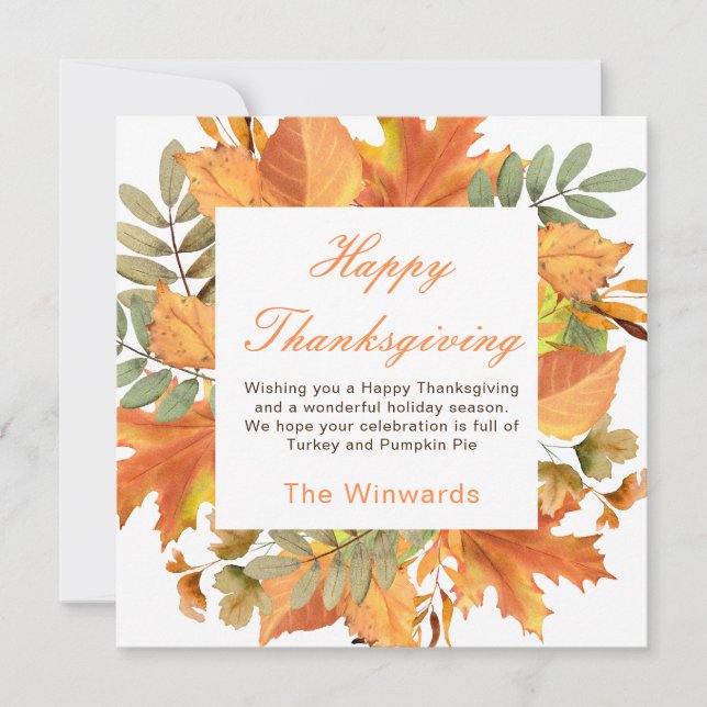 Carte Carré de feuilles d'automne rustique pour Thanksgi (Devant)