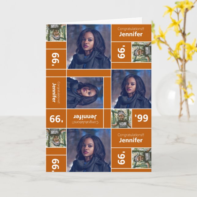 Carte Carré Photo Graduation Année Burnt Orange (Fleur jaune)