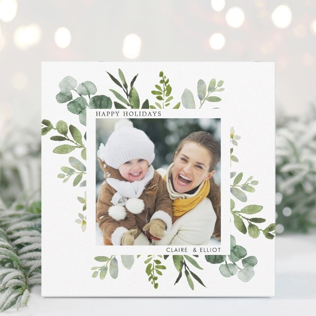 Carte Carré photo Green Wreath Custom Text (Créateur téléchargé)