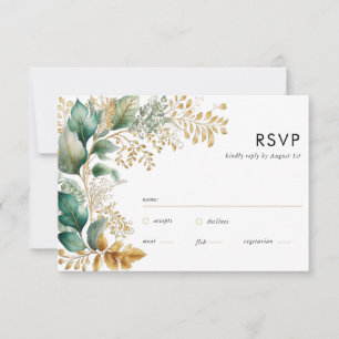 Carte Carré Sage RSVP verte et feuille d'or
