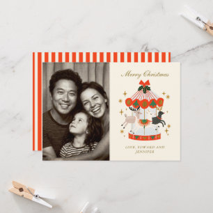 Carte Carrousel de Noël Fantaisiste Photo de Famille Fêt