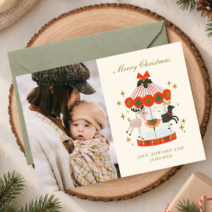 Carte Carrousel de Noël Fantaisiste Photo de Famille Fêt