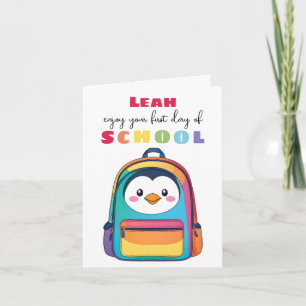 Carte Cartable Pingouin Premier Jour d'École Fils Fille