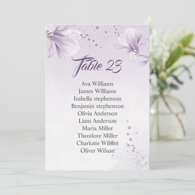 carte carte de sièges fleurs violettes romantique (Debout devant)