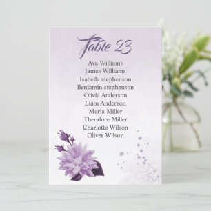 carte carte de sièges fleurs violettes romantique