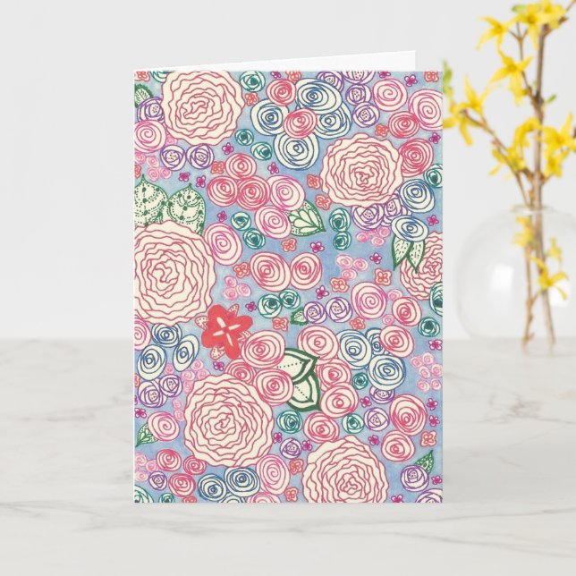 Carte Carte. Design "Roses Fond Bleu" (Fleur jaune)