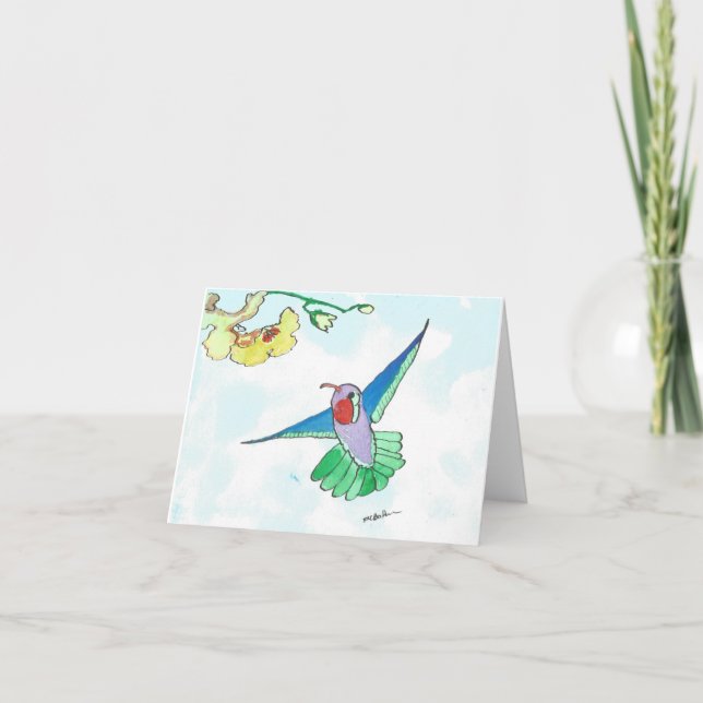 Carte Carte/Enveloppe de note pour colibri d'aquarelle (Devant)