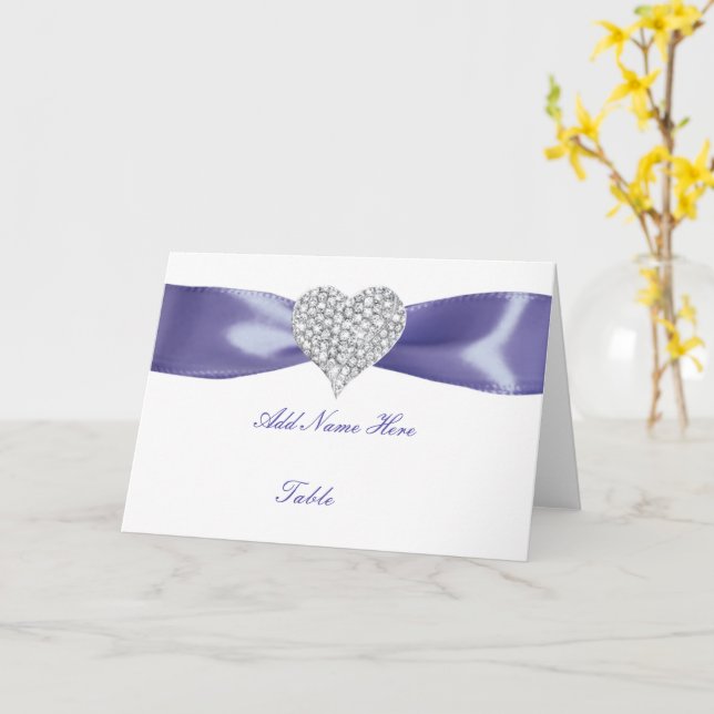 Carte Carton bleu violet Diamant Coeur plié Table Place  (Fleur jaune)