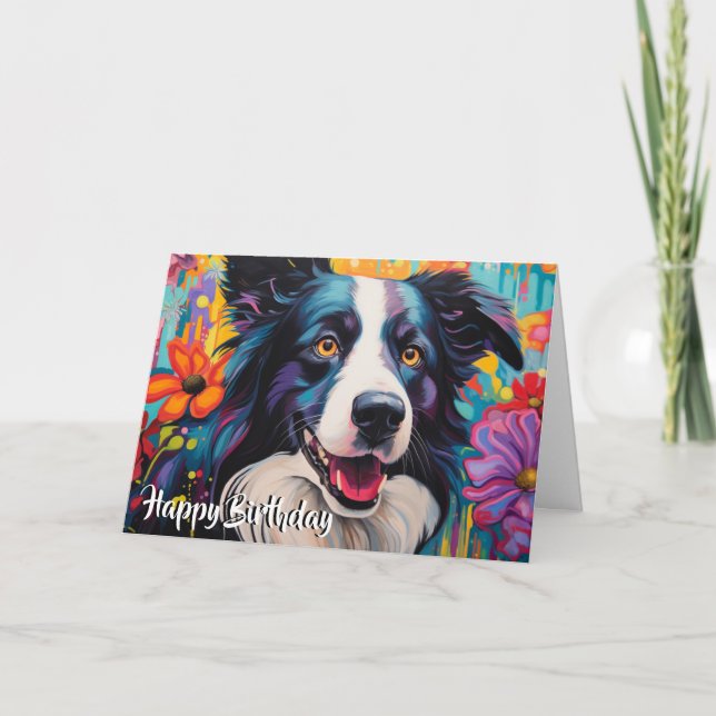 Carte Carton Bordure Collie dans un jardin personnalisé (Devant)