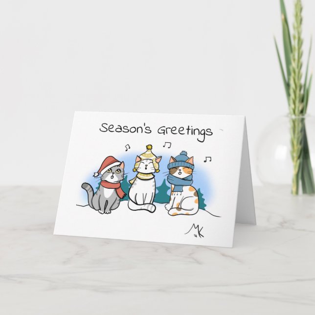 Carte Carton Chat Noël Carollers Bonnes Fêtes (Devant)