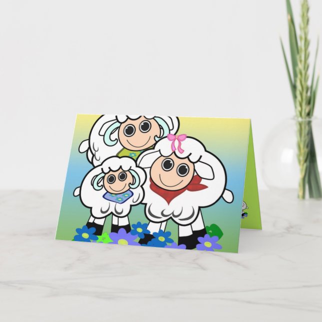Carte Carton d'anniversaire avec famille de moutons (Devant)
