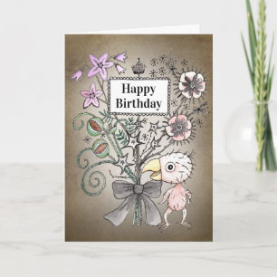 Carte Carton d'anniversaire d'art sombre de bébé oiseau