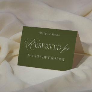 Carte Carton de Table Réservée pour Mariage Vert Olive