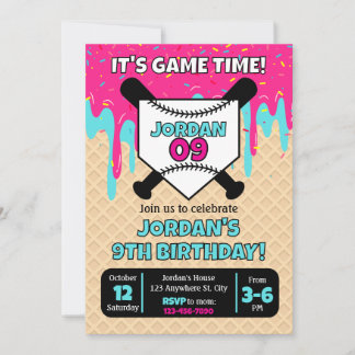 Carte Carton d'invitation d'anniversaire Baseball Ice Cr