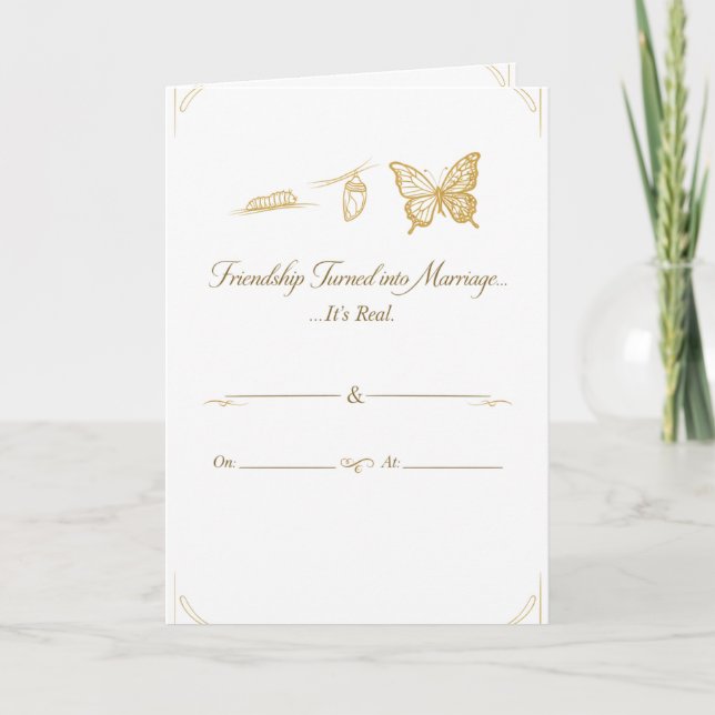 Carte Carton d'invitation de mariage luxe blanc et or (Devant)