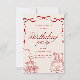 Carte Carton d'invitation élégant avec nœud rouge pour f