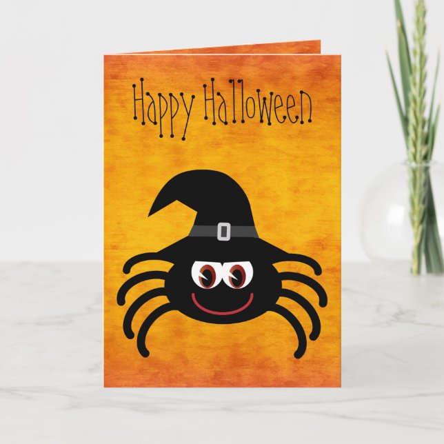 Carte Carton mignon Araignée Halloween Orange (Devant)