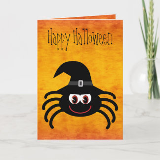 Carte Carton mignon Araignée Halloween Orange