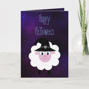 Carte Carton mignon Halloween mouton bleu étoile nuit