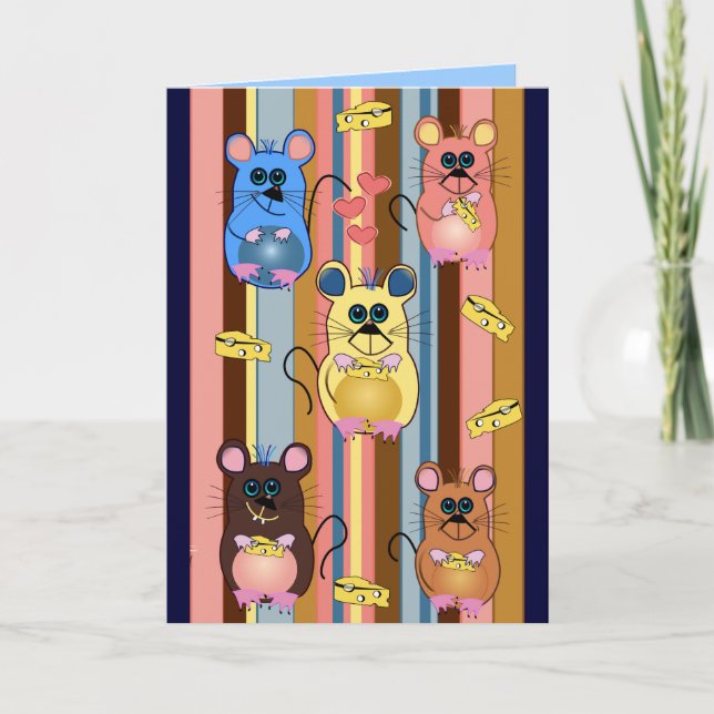 Carte Cartoon birthday card with mice & cheese (Devant)