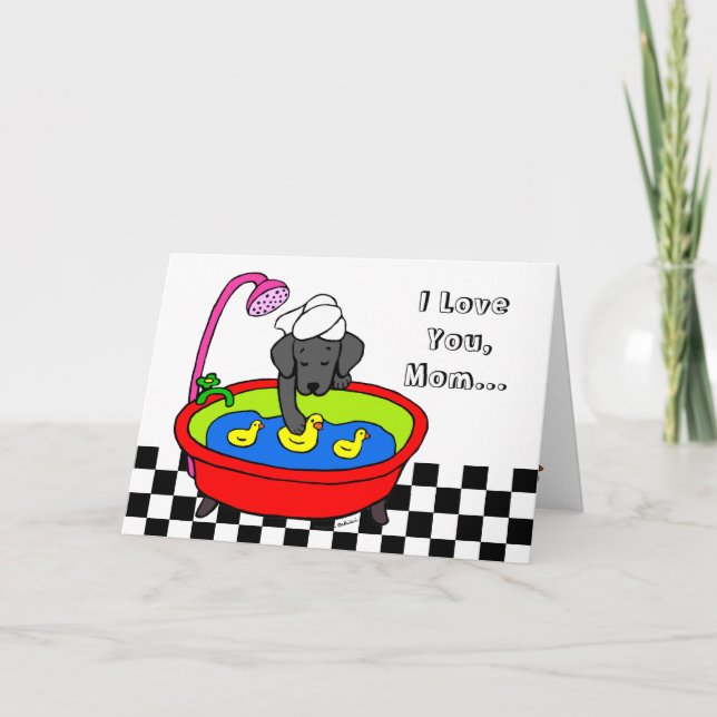 Carte Cartoon Black Labrador & Rubber Ducs (Devant)