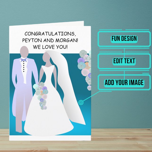 Carte Cartoon Blue Dream Wedding Day Félicitations (Send your love and congratulations with a modern and unique twist.)