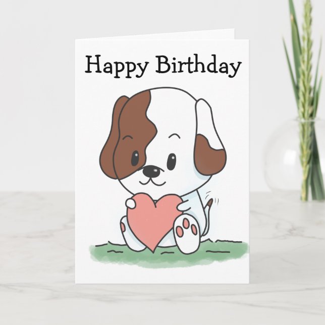 Carte Cartoon Chien Chien Avec Un Coeur Anniversaire (Devant)