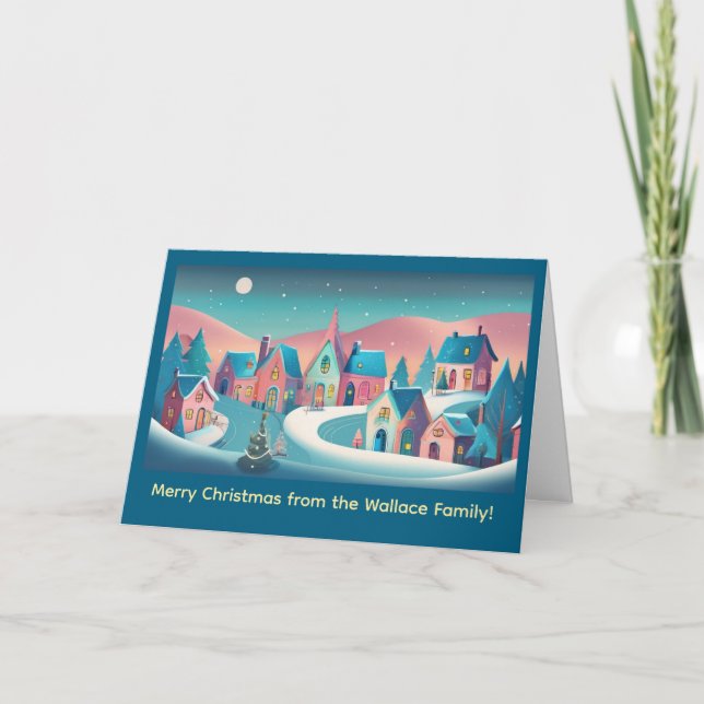 Carte Cartoon Christmas Village Folk Art Custom Message (Devant)