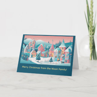 Carte Cartoon Christmas Village Folk Art Custom Message