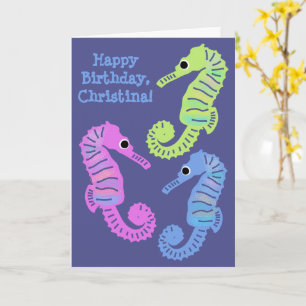 Carte Cartoon coloré Seahorses Poissons Anniversaire