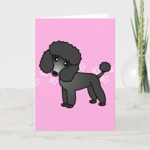 Carte Cartoon de caniche noir mignon - Pawprint rose