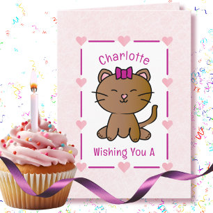 Carte Cartoon de chat rose doux adorable Kitten Annivers