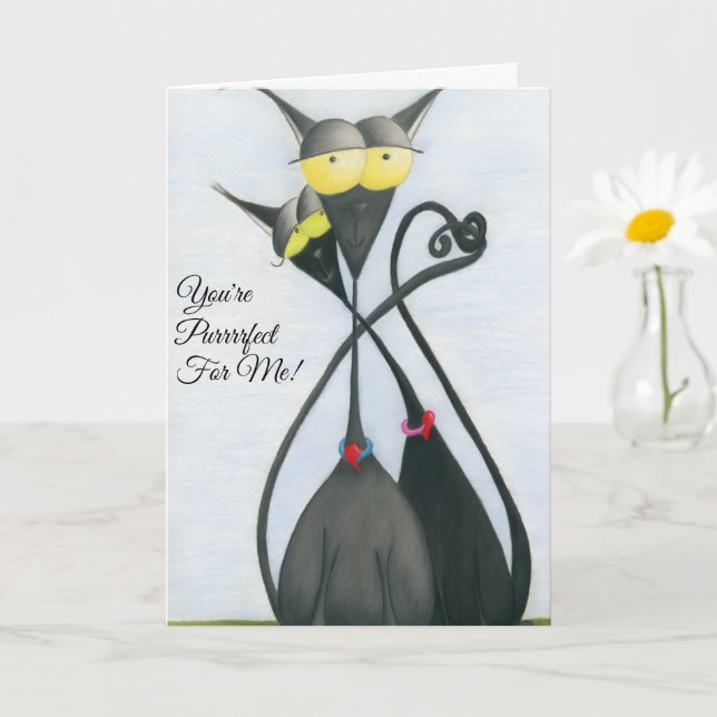 Carte Cartoon de chats gris et noir (Petite plante)