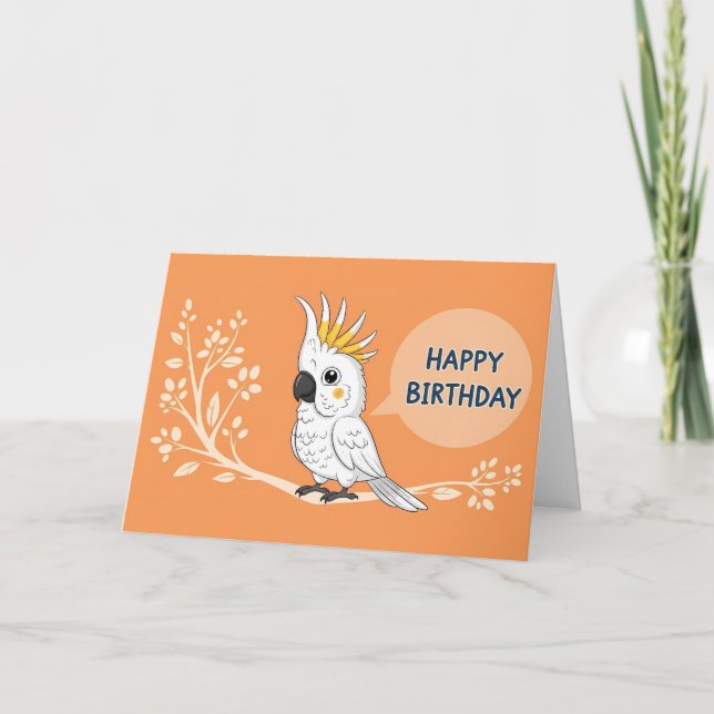 Carte Cartoon de joyeux anniversaire cacatoès perroquet (Devant)