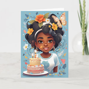 Carte Cartoon fille avec gâteau d'anniversaire