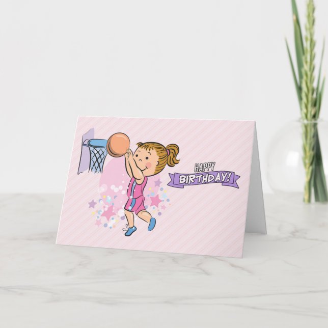 Carte Cartoon Girl Playing Basketball Birthday Card (Devant)