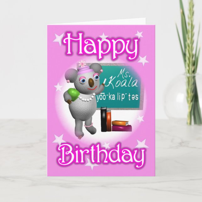 Carte Cartoon Koala Joyeux Anniversaire Enseignant vierg (Devant)