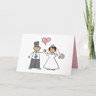 Carte Cartoon Mariage Couple Mariée & Groom Coeur rose