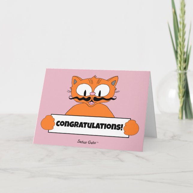 Carte Cartoon Moustache Chat Señor Gato Félicitations (Devant)