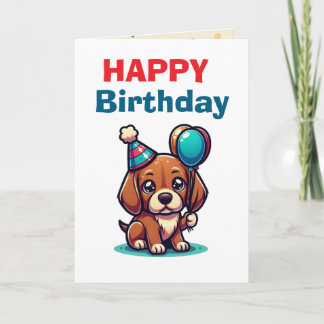 Carte Cartoon Puppy Birthday Card - Modern Cute