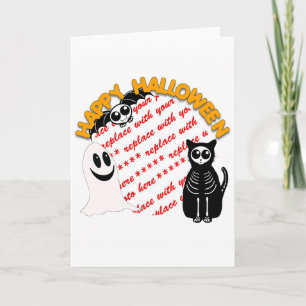 Carte Cartoon Squelette Chat, chauve-souris et cadre pho