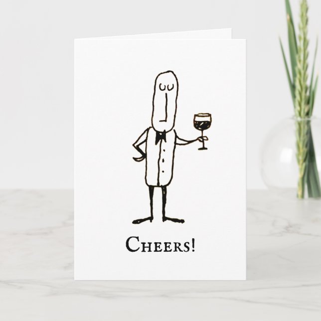 Carte Cartoon Waiter Holding Wine Congratulations Card (Devant)