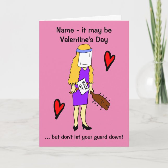 Carte Cartoon Woman Stay Safe Lockdown Valentine's Day (Devant)